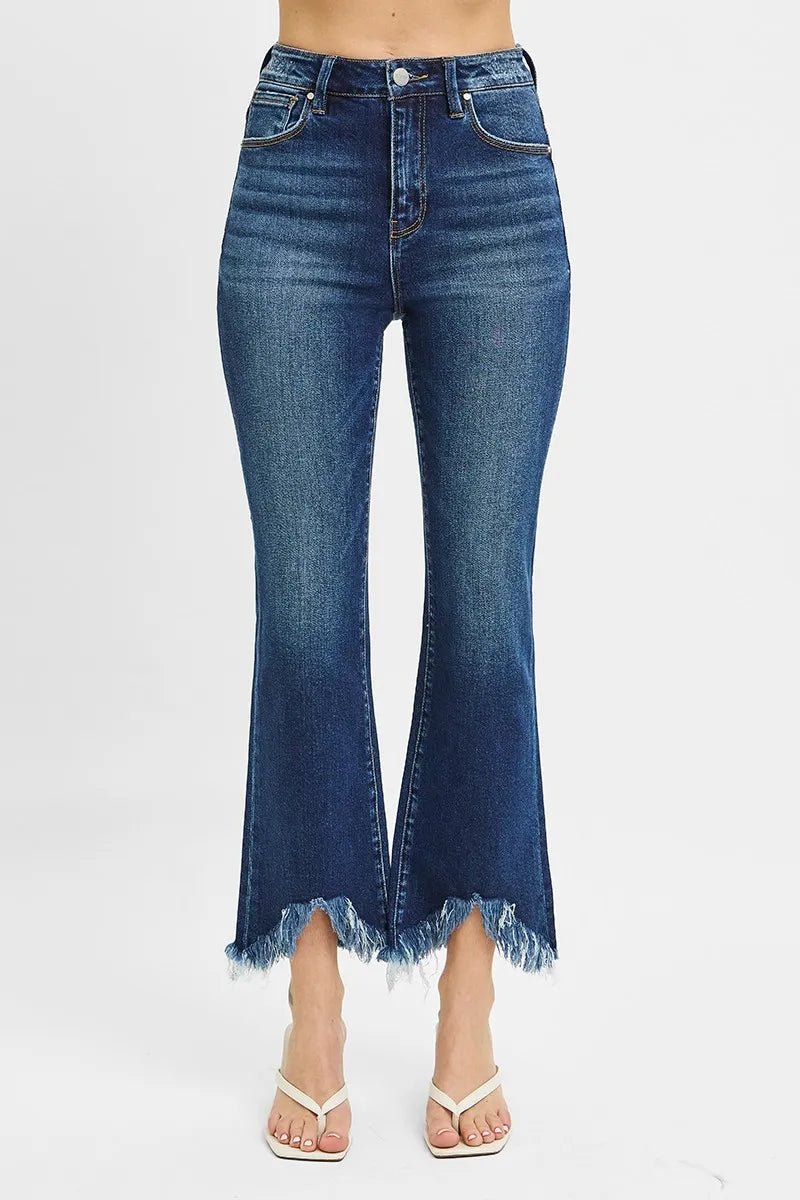 RISEN Full Size High Rise Crop Bootcut Fray Hem Jeans Plus Size - Love Salve